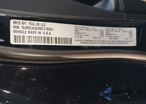 2021 Dodge Durango Gt Awd from USA, damaged, VIN 1C4RDJDG2MC718291